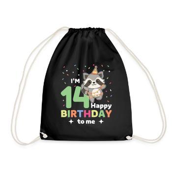 Raccoon for 14th birthday for children fourteen - Drawstring Bag - black - Front