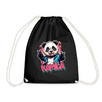 KAMILA - Beautiful Girl Name with Cool Panda - Drawstring Bag - black - Front