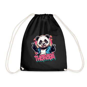 THERESA - Schöner Mädchen Name mit coolem Panda - Turnbeutel - Schwarz - Vorne