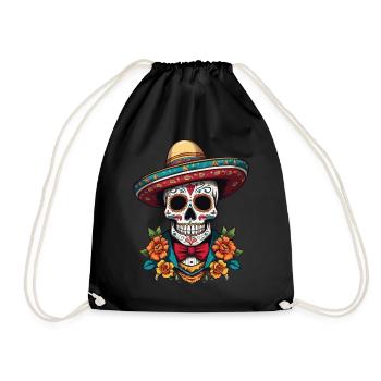 Iconic Sugar Skull Mexican Streetwear - Drawstring Bag - black - Front