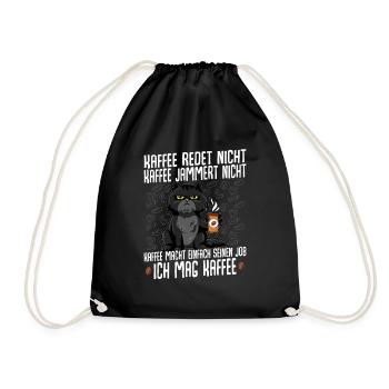 Katze Kaffee redet nicht Kaffee jammert nicht - Turnbeutel - Schwarz - Vorne