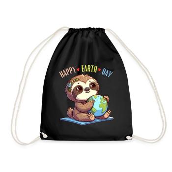 Sloth Happy Earth Day Globe World Nature Girl - Drawstring Bag - black - Front