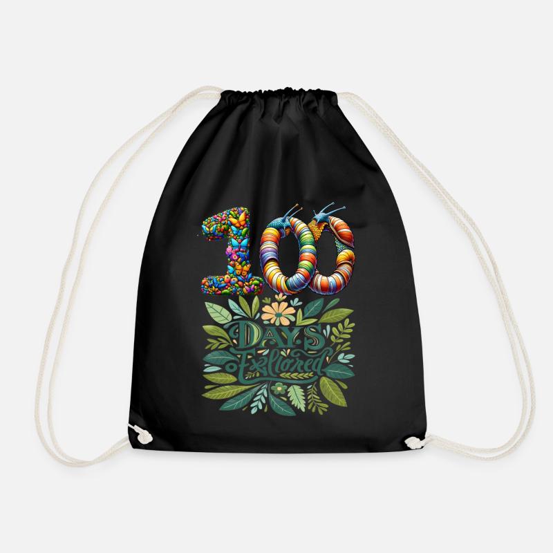 School Shirt, 100 Days Explored Butterflies Bugs - Drawstring Bag - black