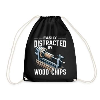 Easily distracted by wood chips Lathe - Drawstring Bag - black - Front