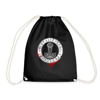 Thor's Hammer and Runes, Norse, Viking - Drawstring Bag - black - Front