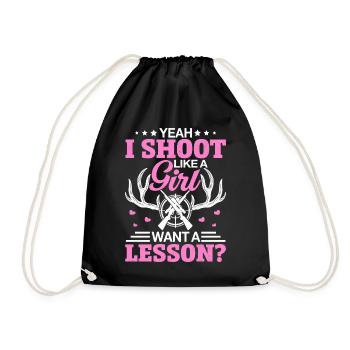 Yeah I Shoot Like A Girl Want A Lesson Funny - Drawstring Bag - black - Front