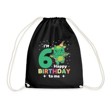 Drache zum 6. Geburtstag Kinder sechs Jahre alt - Turnbeutel - Schwarz - Vorne