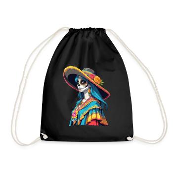 Iconic Sugar Skull Mexican Girl - Drawstring Bag - black - Front