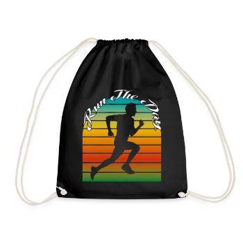 Run The Day. Running, Marathon, Fitness, Sports, - Drawstring Bag - black - Front
