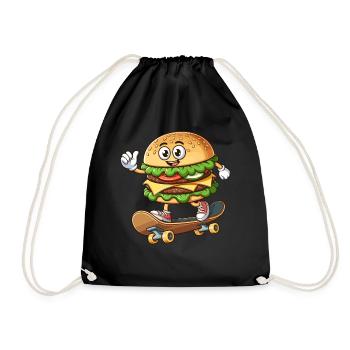 Hamburger Auf Skateboard Lustig - Turnbeutel - Schwarz - Vorne