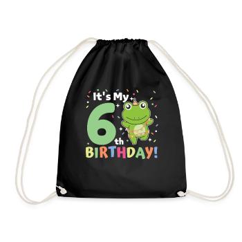 Frog for 6th birthday children six years old - Drawstring Bag - black - Front