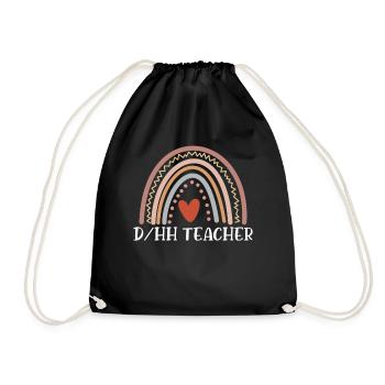 DHH Teacher Boho Rainbow Funny Deaf Ed Teacher - Drawstring Bag - black - Front