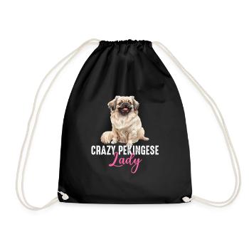 Crazy Pekingese lady - Drawstring Bag - black - Front