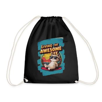 Live Chill Badass Cat - Drawstring Bag - black - Front