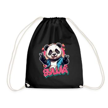 SYLVIA - Beautiful girl name with cool panda - Drawstring Bag - black - Front