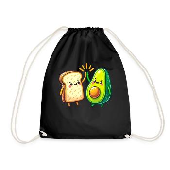Avocado Toast Kawaii Vegetables Breakfast Food Vegan - Drawstring Bag - black - Front