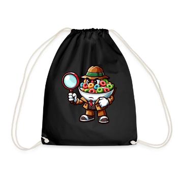 Cereal Bowl, Character, Funny Detective - Drawstring Bag - black - Front