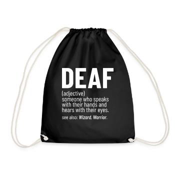 Funny Deaf Hard of Hearing ASL Interpreter Sign - Drawstring Bag - black - Front