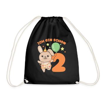 Ich bin schon 2 Hasen Geburtstags Kinder - Turnbeutel - Schwarz - Vorne