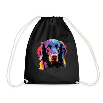 Watercolor Colorful Flat Coated Retriever - Drawstring Bag - black - Front