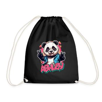 ASHLEY - Beau nom de fille avec panda cool - Sac de sport léger - noir - Devant