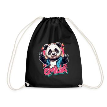 EMILIA - Beau nom de fille avec panda cool - Sac de sport léger - noir - Devant