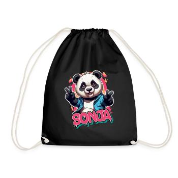 SONJA - Schöner Mädchen Name mit coolem Panda - Turnbeutel - Schwarz - Vorne