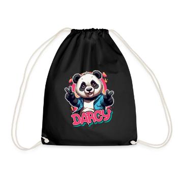 DARCY - Beautiful girl name with cool panda - Drawstring Bag - black - Front