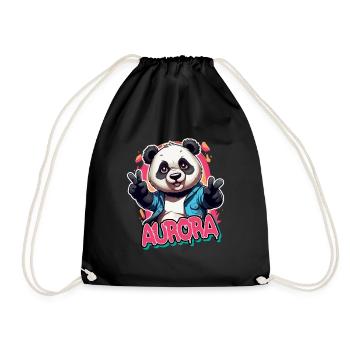 AURORA - Schöner Mädchen Name mit coolem Panda - Turnbeutel - Schwarz - Vorne
