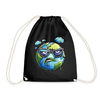 Annoyed earth with glasses and clouds - Drawstring Bag - black - Front