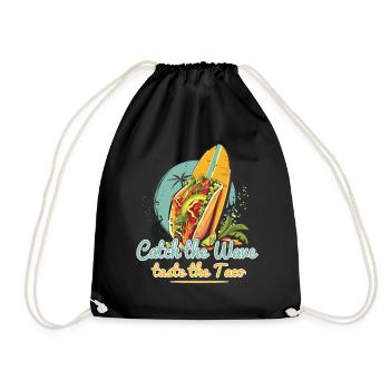 Catch The Wave Taste The Taco Surfer Motif - Drawstring Bag - black - Front