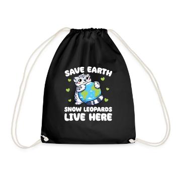 Save the Earth Snow Leopards Live Here Earth - Drawstring Bag - black - Front