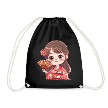 Süße Kirschblüten Kimono Figur - Turnbeutel - Schwarz - Vorne