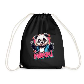NIKKI - Beau nom de fille avec Cool Panda - Sac de sport léger - noir - Devant