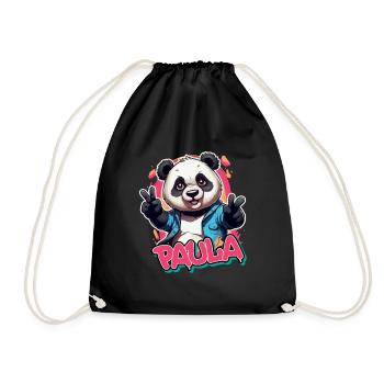 PAULA - Beautiful Girl Name with Cool Panda - Drawstring Bag - black - Front