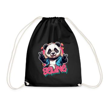 SELINE - Beau nom de fille avec panda cool - Sac de sport léger - noir - Devant