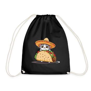 Taco Cat Cinco De Mayo Aesthetic Streetwear - Drawstring Bag - black - Front