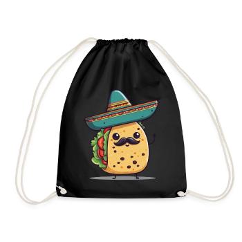 Fun Kawaii Taco Mexican Treats - Drawstring Bag - black - Front