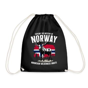 Norway Adventure: Moose and Norwegian Flag - Drawstring Bag - black - Front