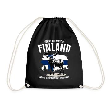 Finnland Abenteuer: Elch und finnische Flagge - Turnbeutel - Schwarz - Vorne