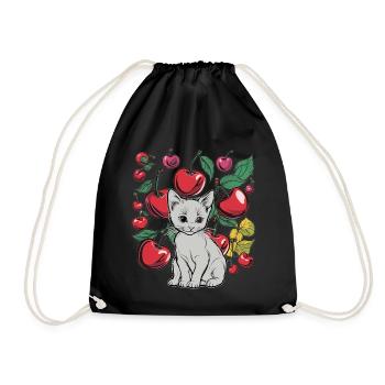 cerises, jardin, chat, été, fruits, fruits - Sac de sport léger - noir - Devant
