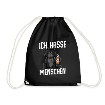 Cat I Hate People BLACK - Drawstring Bag - black - Front