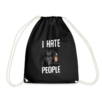 Cat I hate people BLACK - Drawstring Bag - black - Front
