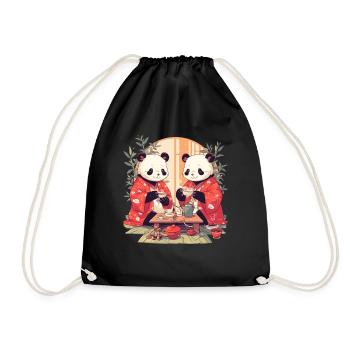 Panda Bear Tea Ceremony Japanese Giant Panda - Drawstring Bag - black - Front