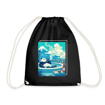 Panda Bear Onsen Japanese Giant Panda - Drawstring Bag - black - Front