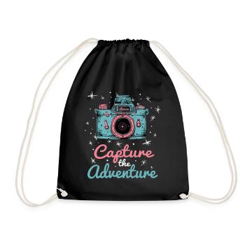 Capture The Adventure - Camera and Stars - Drawstring Bag - black - Front