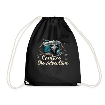 Capture The Adventure Retro Camera - Drawstring Bag - black - Front