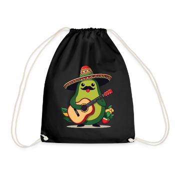 Avocado Mexican Mariachi Guitar Player - Drawstring Bag - black - Front