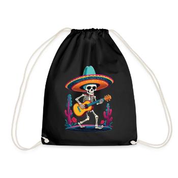 Skeleton Mexican Mariachi Guitar Player - Drawstring Bag - black - Front