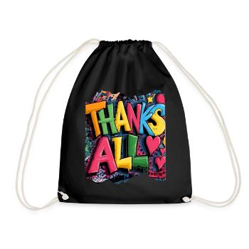 Happy Thank You Graffiti Design - Drawstring Bag - black - Front